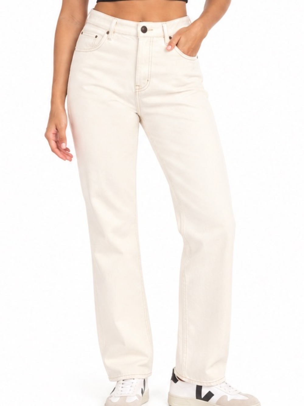 BLANKNYC Cream High Rise Straight Leg Jeans Off White Size 27
